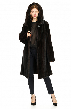 Коричневая норковая шуба с капюшоном