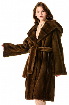 Шуба с капюшоном коричневая