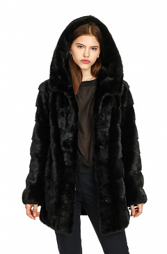 Норковая шуба короткая с капюшоном